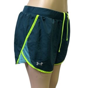 Under Armour UA Fly By 2.0 Athletic Shorts Blue Green Womens Large